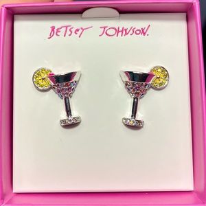 Betsey Johnson pink martini glass earrings with iridescent pave’ rhinestones